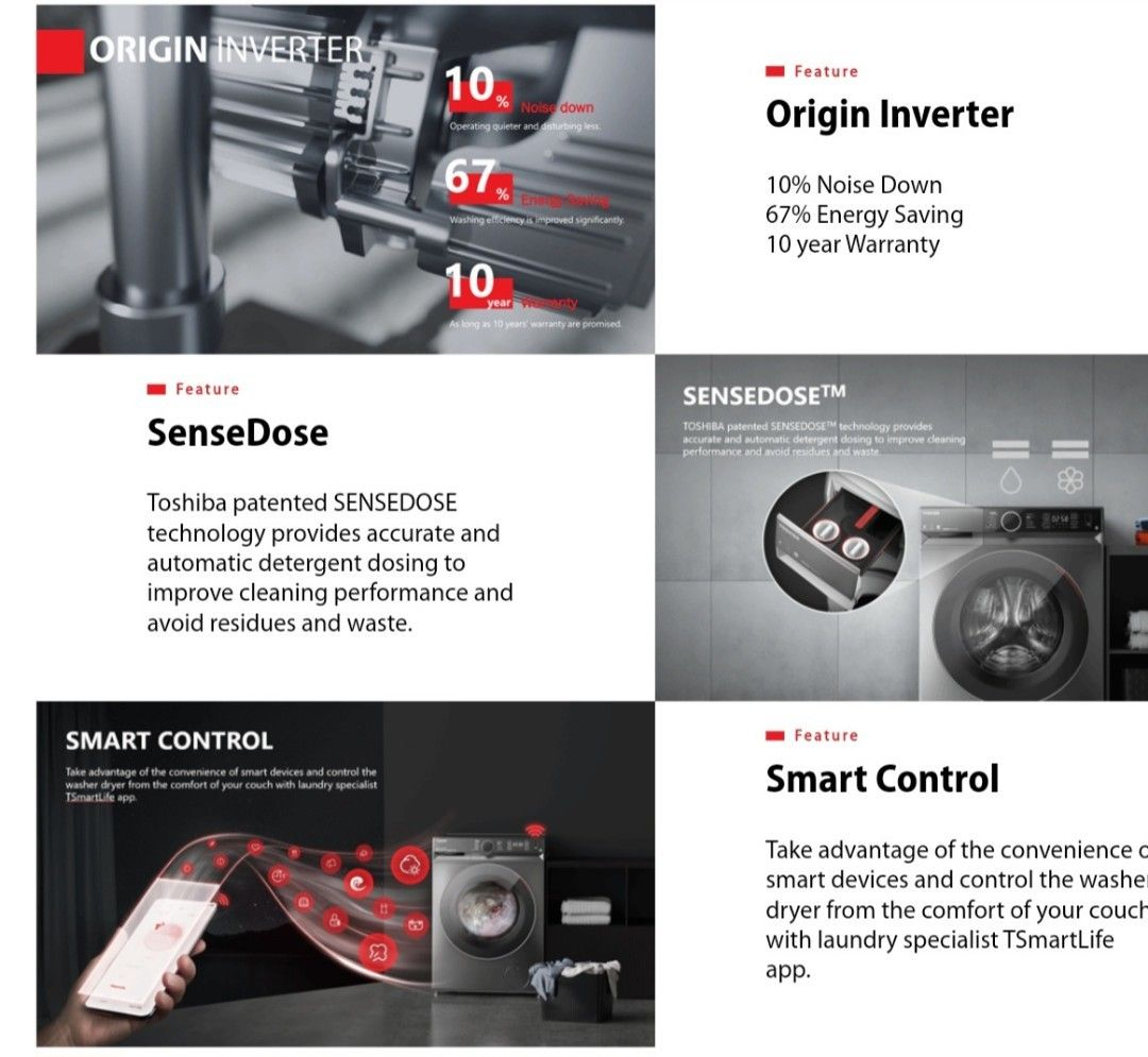 TOSHIBA TWD-BM115GF4S 10.5KG/7KG FRONT LOAD WASHER DYER COMBO SMART WIFI CONTROL (BLACK) - Image 3