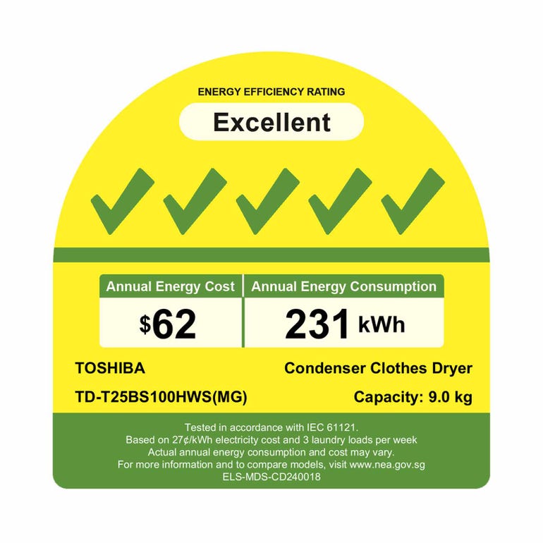 TOSHIBA TD-T25BS100HWS(MG) HEAT PUMP DRYER (9KG) - Image 5