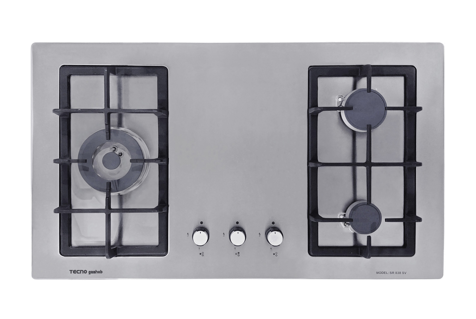 Tecno SR838SV 3-Burner 86cm Stainless Steel Cooker Hob with Inferno Wok Burner