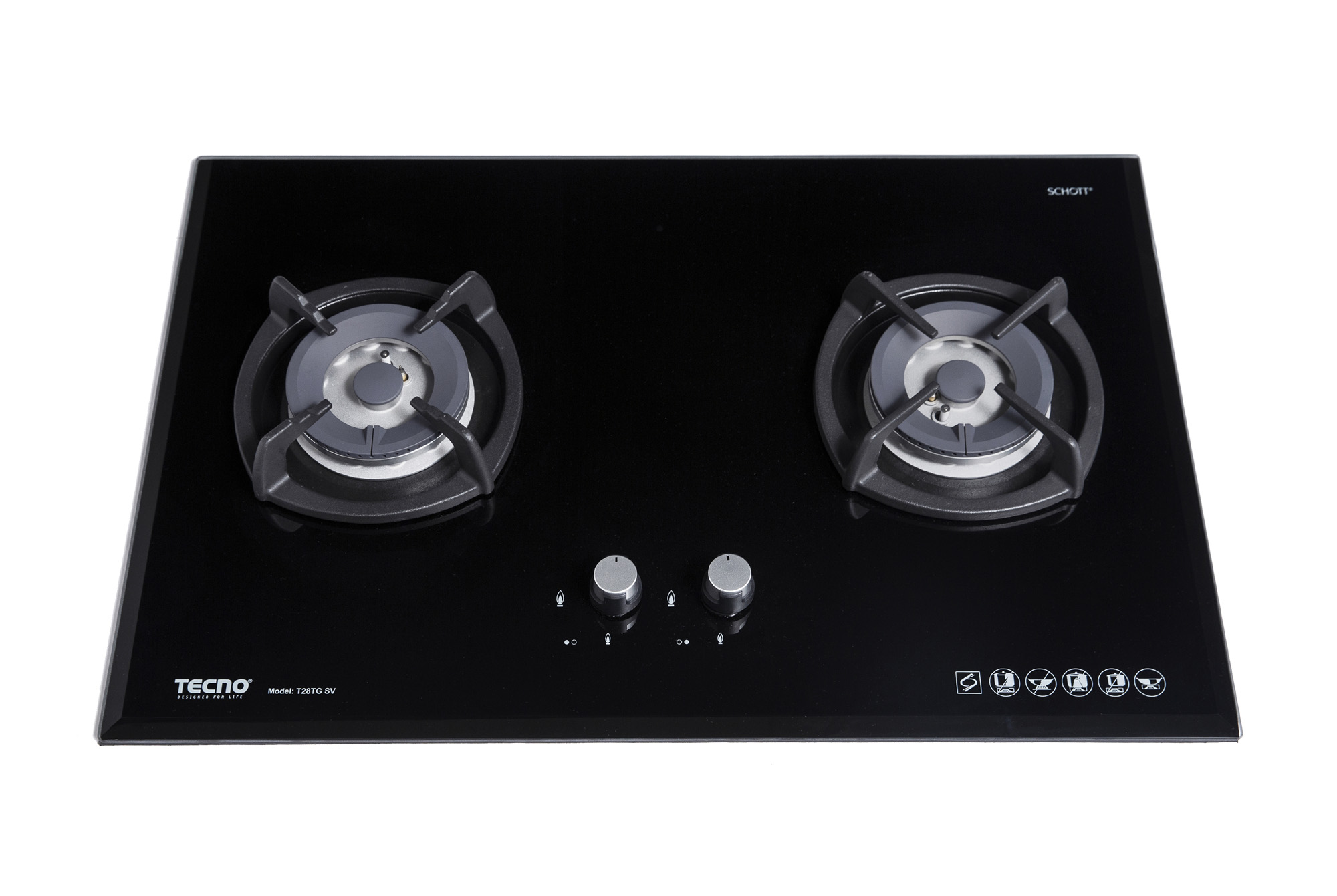 Tecno T28TGSV | T 28TGSV 2-Burner 75cm Glass Hob with Inferno Wok Burner Technology