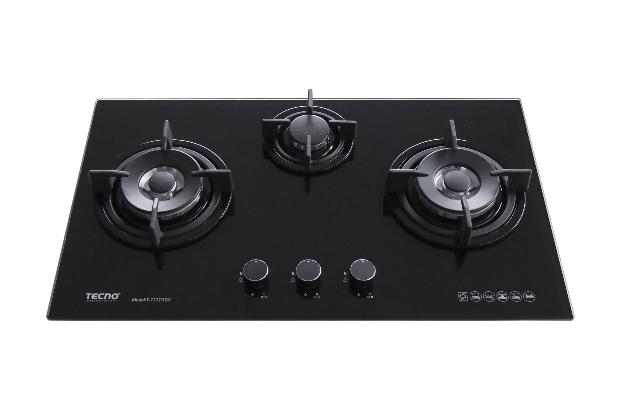 Tecno T 733TRSV | T733TRSV 3-Burner 76cm Tempered Glass Cooker Hob