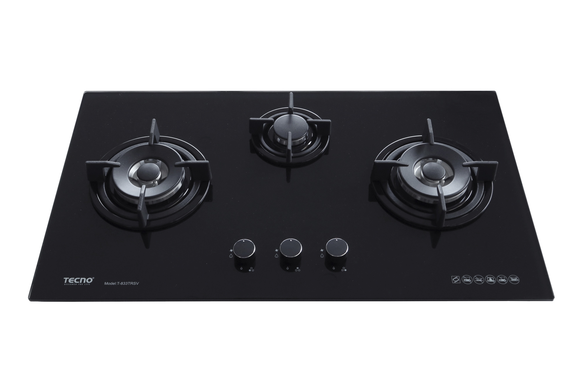 Tecno T 833TRSV 3-Burner 86cm Tempered Glass Cooker Hob
