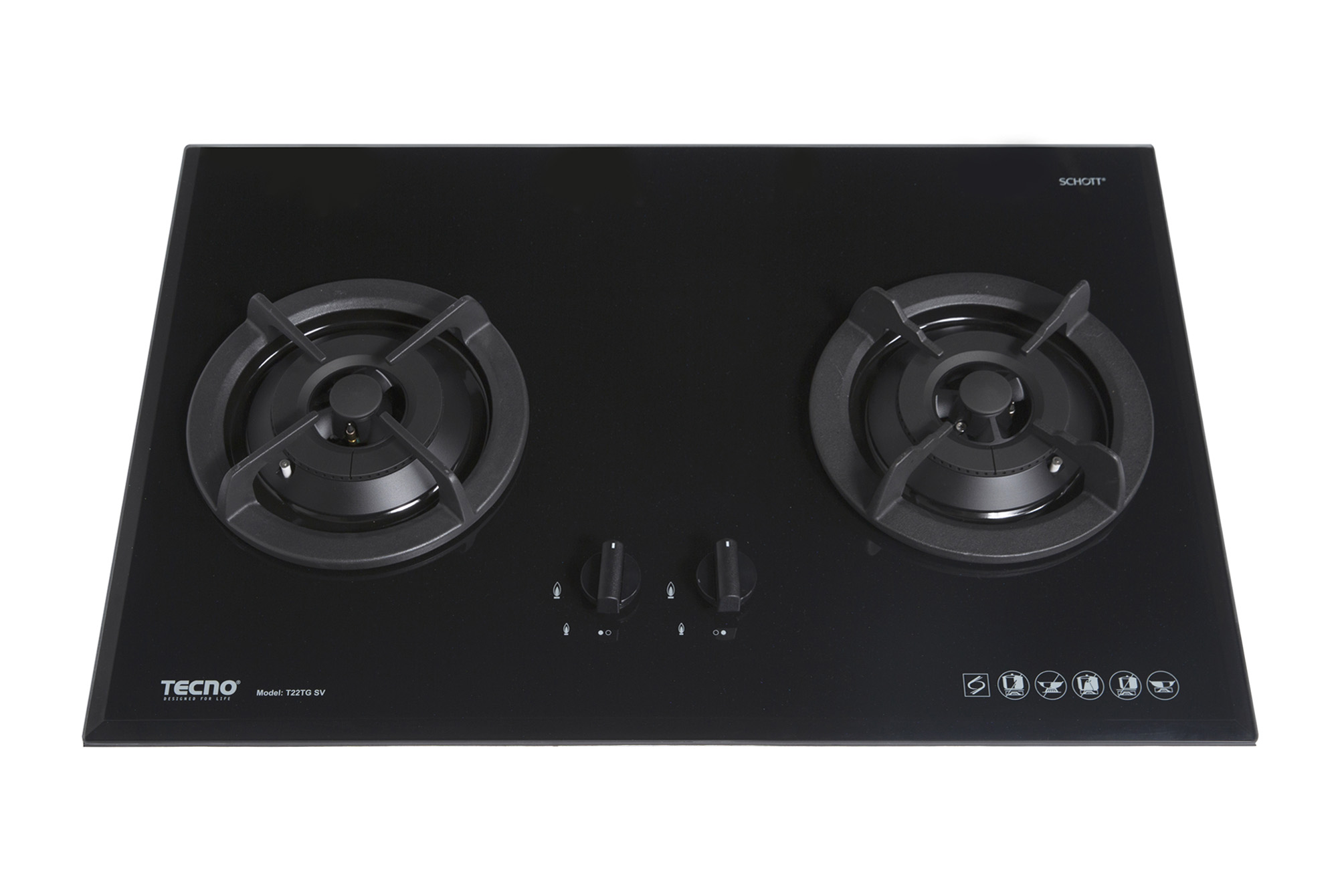 Tecno T22TGSV|T 22TGSV 2-Burner 70cm Tempered Glass Cooker Hob - Image 2