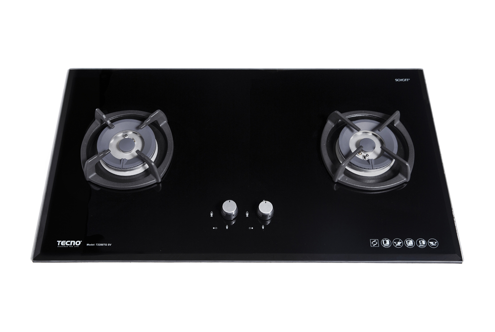 Tecno T2288TGSV | T 2288TGSV 2-Burner 88cm Glass Cooker Hob with Inferno Wok Burner Technology