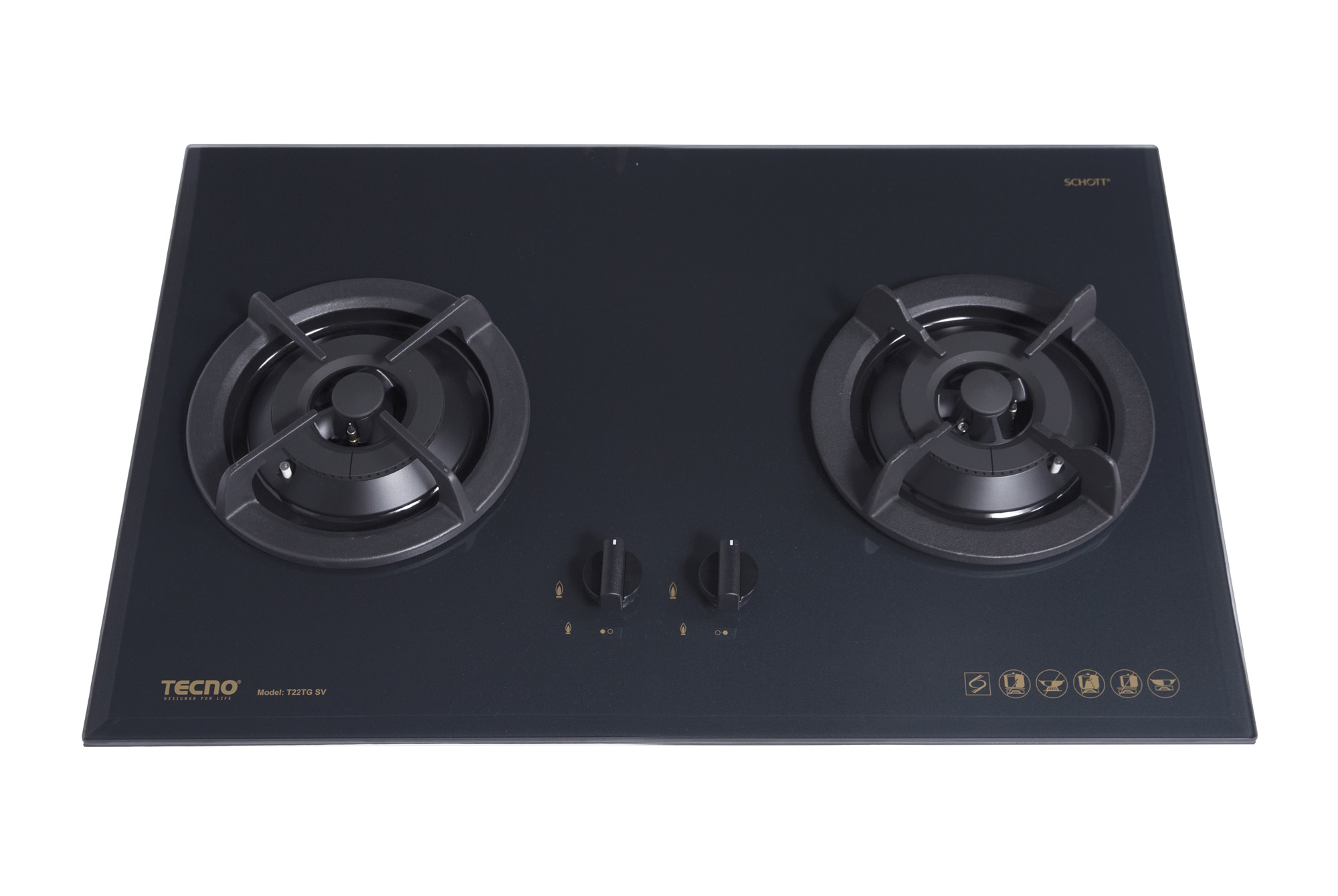 Tecno T22TGSV|T 22TGSV 2-Burner 70cm Tempered Glass Cooker Hob - Image 3