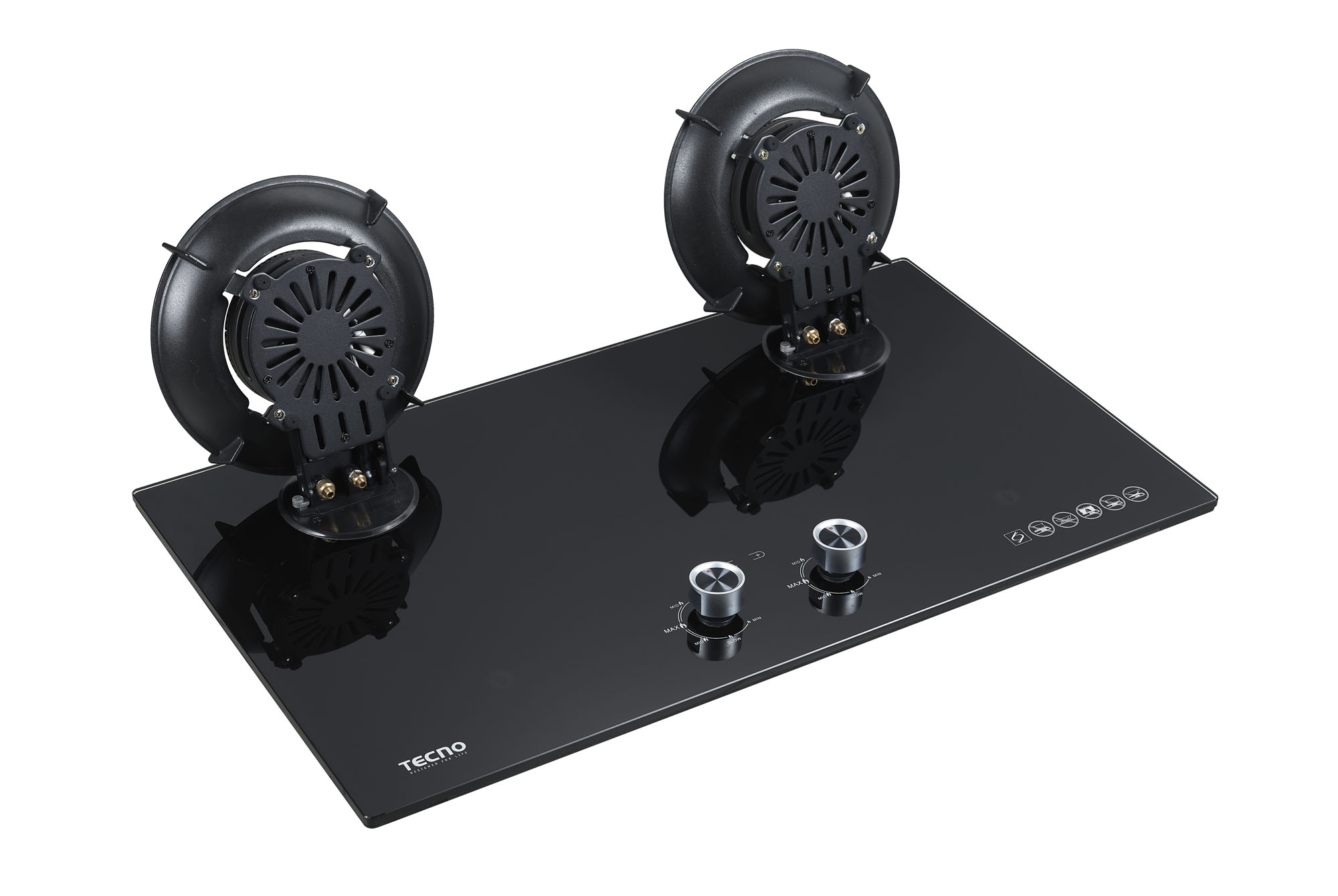 Tecno T 762FLIP-T | T762FLIP-T 2-Burner 76cm Tempered Glass Hob with Flip-Up Burners & Timer - Image 3