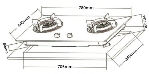 Tecno T 278TGTRSV | T278TGTRSV 2-Burner 78cm Glass Cooker Hob with True Triple Ring Burners - Image 3