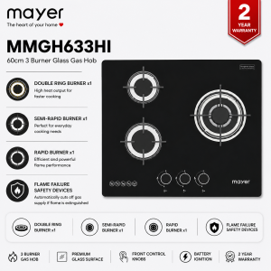 Mayer MMGH633HI 3 burner gas hob