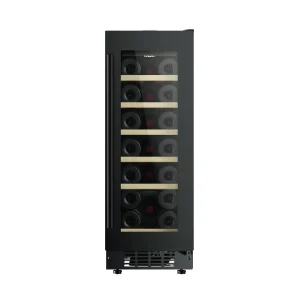 EuropAce EWC8202DBK [20 Bottles] Slim Wine Chiller | 3 Layered Anti-UV Glass, Beechwood Shelves