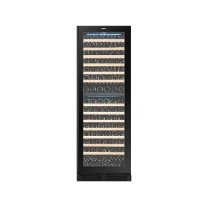 EuropAce EWC8154DBK [154 Bottles] Dual Zone Wine Chiller | 3 Layered Anti-UV Glass, Beechwood Shelves