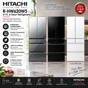 Hitachi R-HW620WS 617L 6-Door Made in Japan Refrigerator Singapore