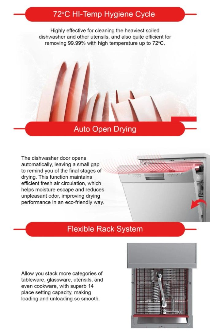 TOSHIBA DW-14F7(SS)-SG Freestanding Dishwasher - Image 6