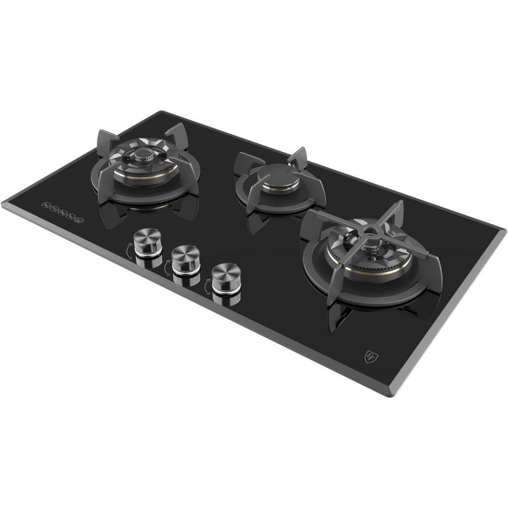 EF EFH 7636 WT VGB 3 BURNER BLACK TEMPERED GLASS GAS HOB