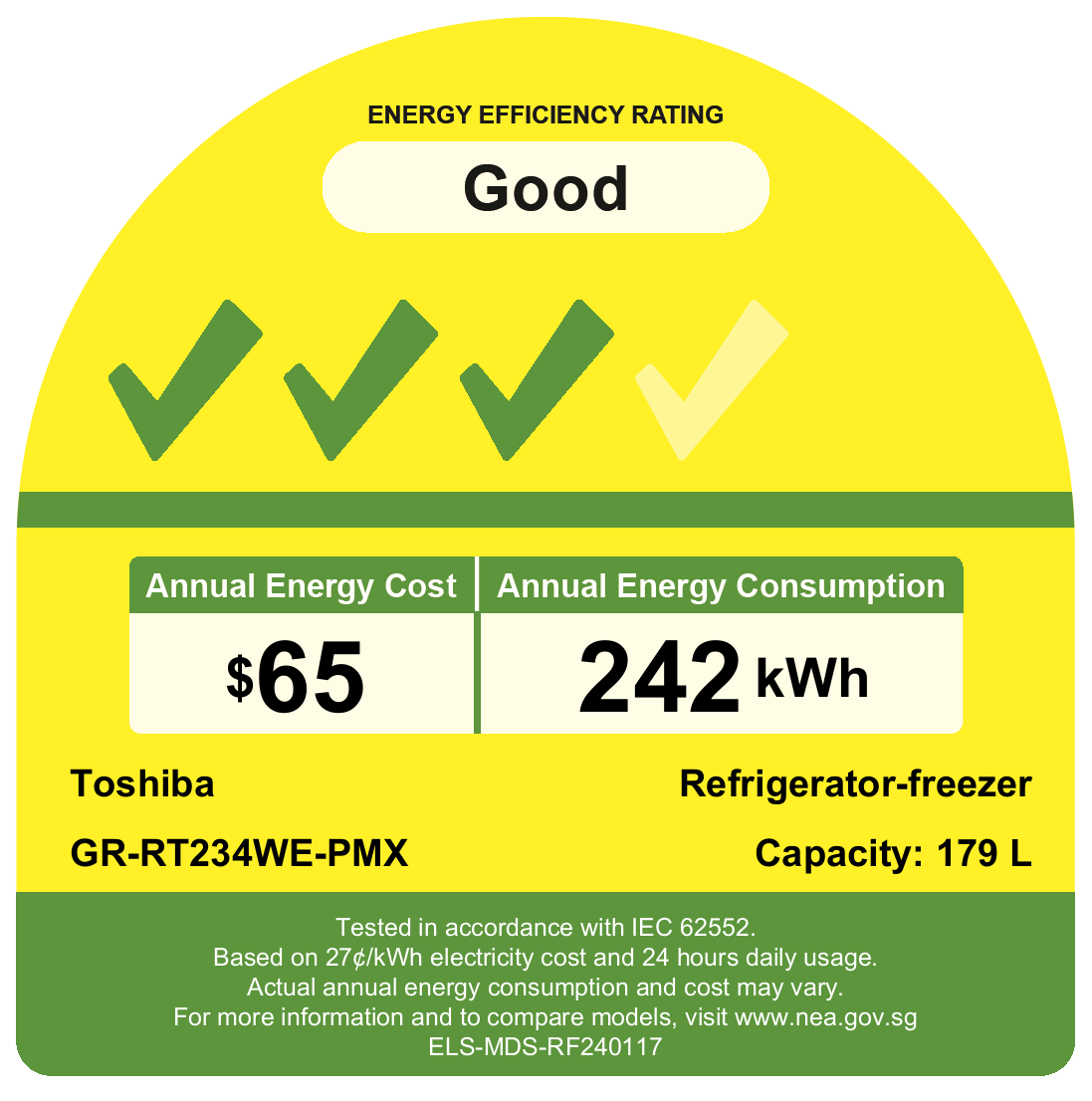 TOSHIBA GR-RT234WE-PMX(52) 179L 2-DOOR FRIDGE | REFRIGERATOR - Image 4