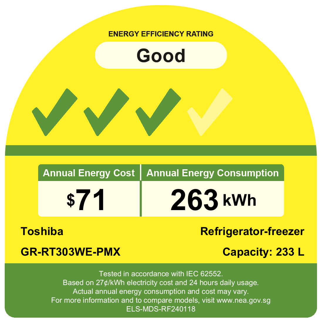 TOSHIBA GR-RT303WE-PMX(52) 233L 2-DOOR FRIDGE | REFRIGERATOR - Image 4