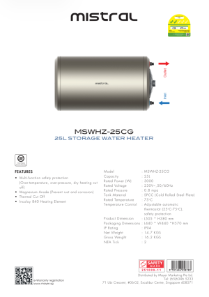 Mistral MSWHZ-25CG [25L] Storage Water Heater