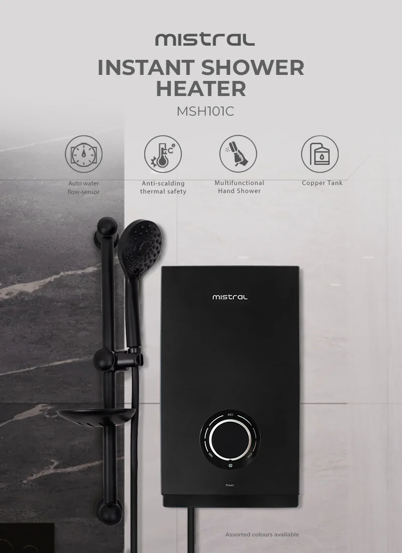 Mistral MSH101C-BK || MSH101C-WH Instant Shower Heater - Copper Tank | Black & White - Image 2