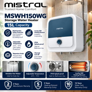 Mistral MSWH150WG 15L Square Storage Water Heater White Singapore