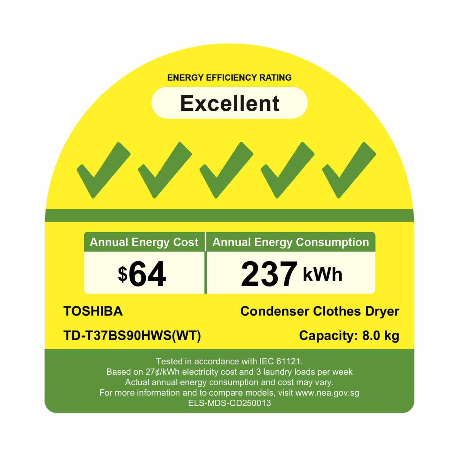 TOSHIBA TD-T37BS90HWS(WT) HEAT PUMP DRYER (8KG) - Image 8