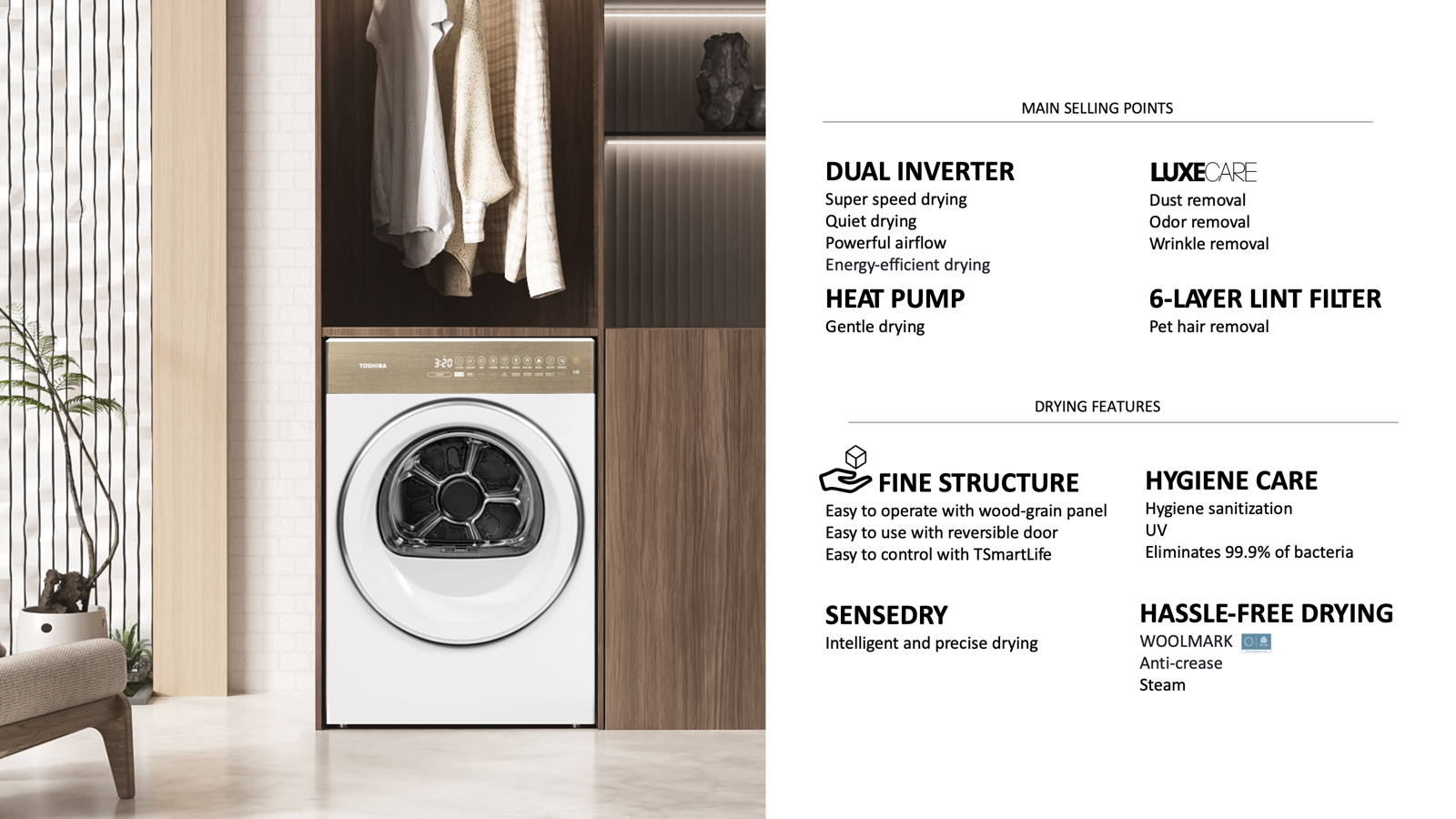 TOSHIBA TD-T37BS90HWS(WT) HEAT PUMP DRYER (8KG) - Image 4