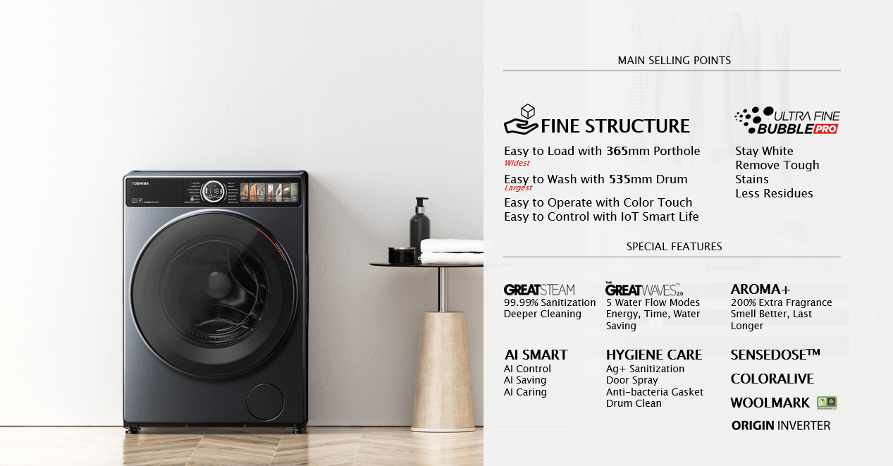 TOSHIBA TWD-T27BZP115MWS(MK) FRONT LOAD WASHER AND DRYER (10.5KG/7KG) - Image 3