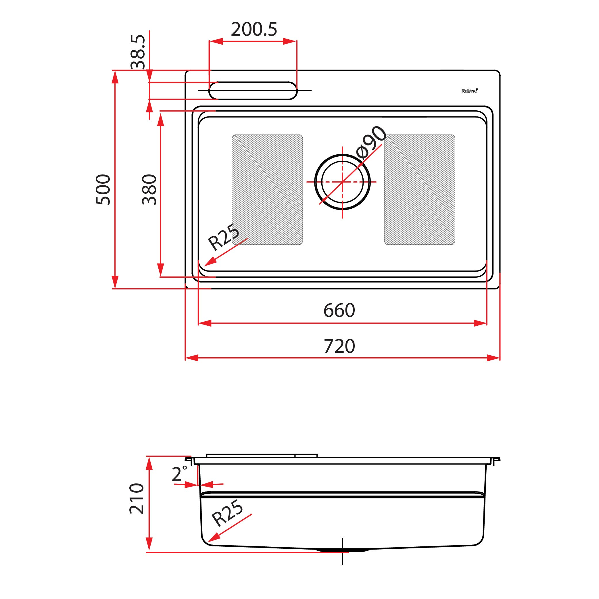 RUBINE FEX 810-73K 72CM SINGLE BOWL INSET STAINLESS STEEL KITCHEN SINK - Image 2