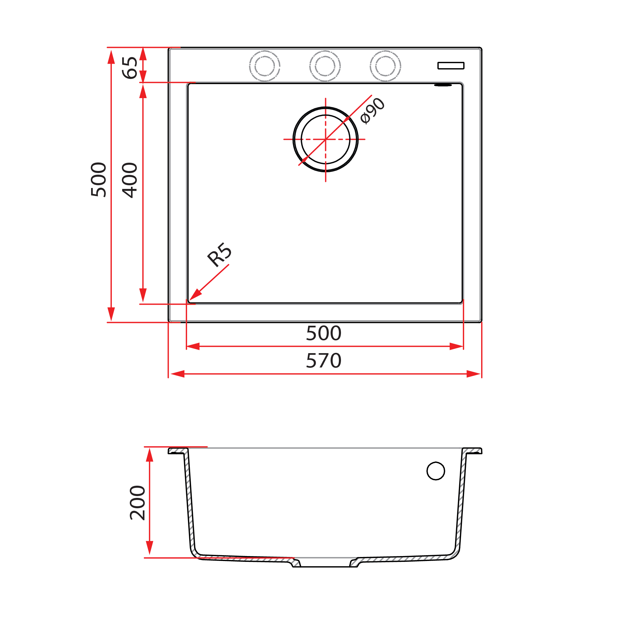 Rubine MEQ 810‑57 TI | MEQ 810‑57 PB Single Bowl Inset Granite kitchen sink - Image 2
