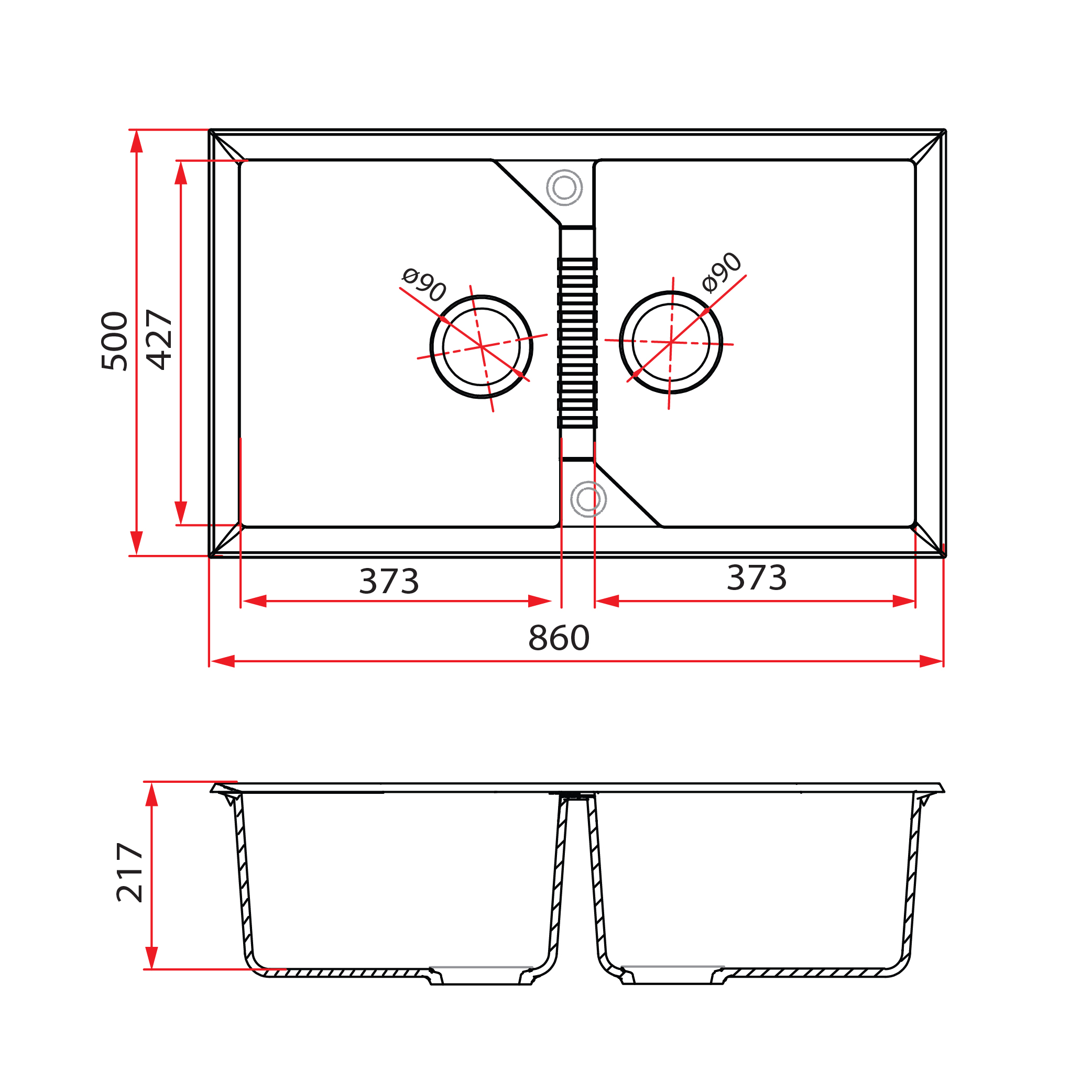 Rubine MEQ 820 TI Granite Kitchen Sink – Dual Bowl, Titanium Finish - Image 2