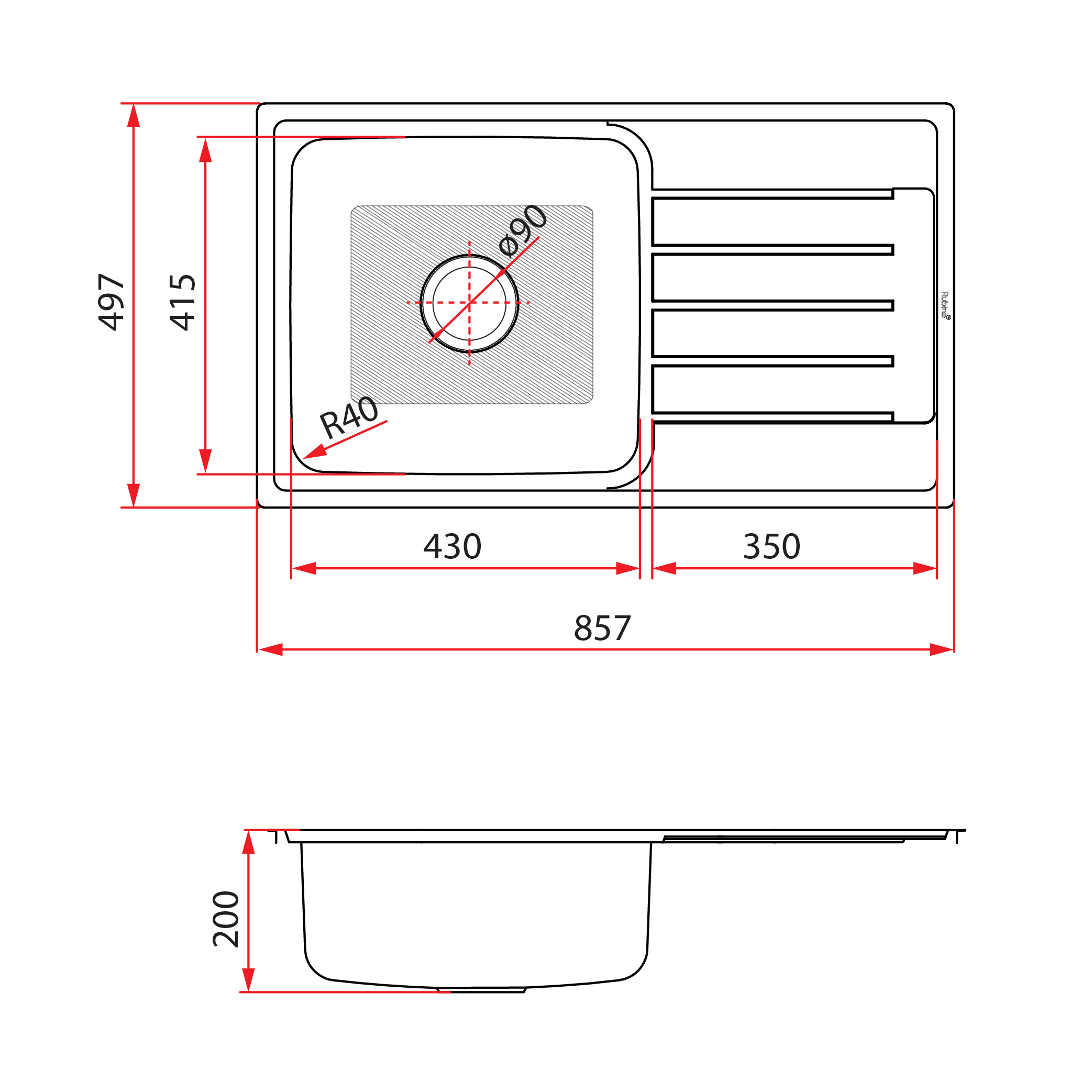Rubine ZEX 811 Stainless Steel Sink (1 Bowl + Drainer) - Image 2