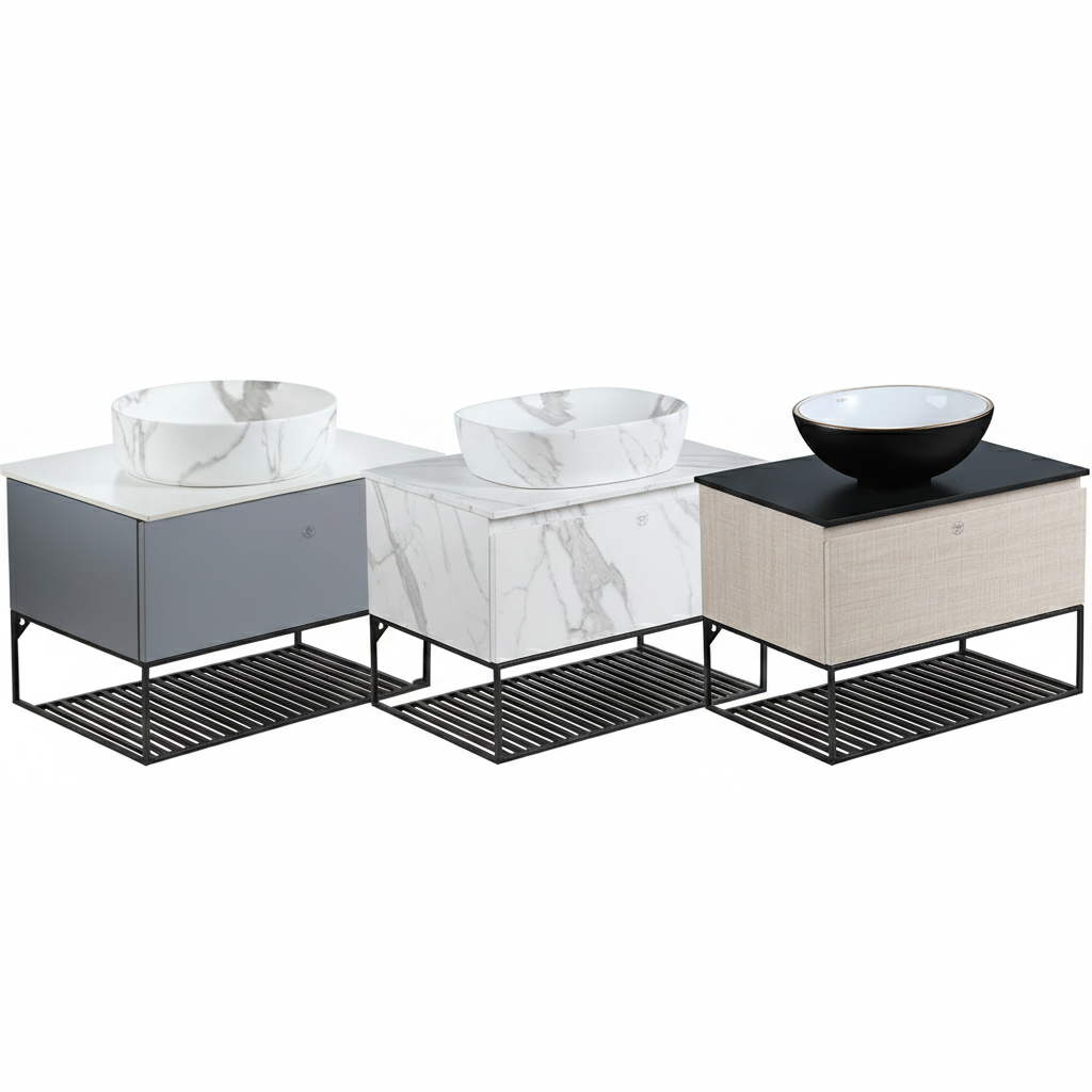 Rubine RBF-1974-TO/VW/GM Opale Pull-To-Open Vanity Cabinet (70cm) with Countertop Basin