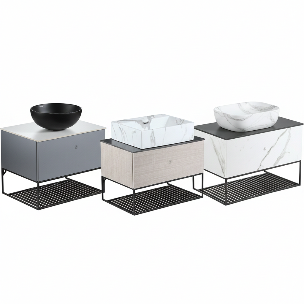 Rubine RBF-1874-TO/VW/GM Armonia Press-To-Open Vanity Cabinet (70cm) with Countertop Basin