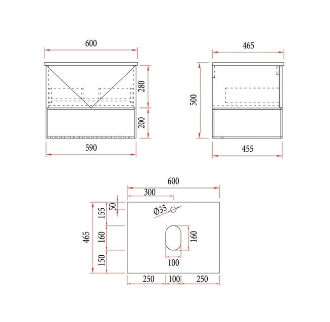Rubine RBF-1864-TO/VW/GM Armonia Press-To-Open Vanity Cabinet (60cm) - Image 2