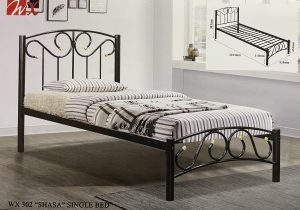 WX 302 | WX302 Shasa Single Bed | Decorative Black Metal Frame with Storage