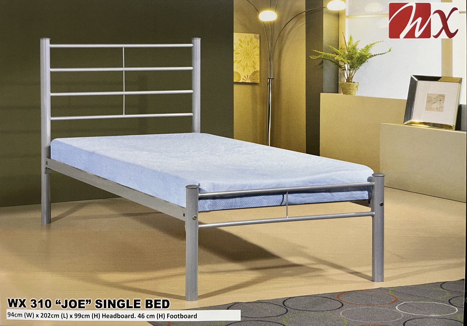 WX 310 Joe Single Bed | Modern Silver Metal Bed Frame