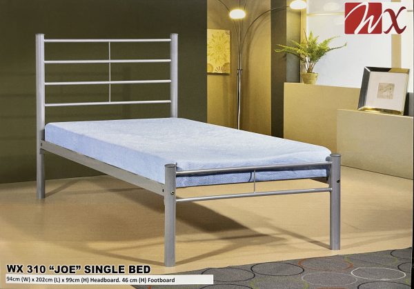 WX 310 Joe Single Bed | Modern Silver Metal Bed Frame