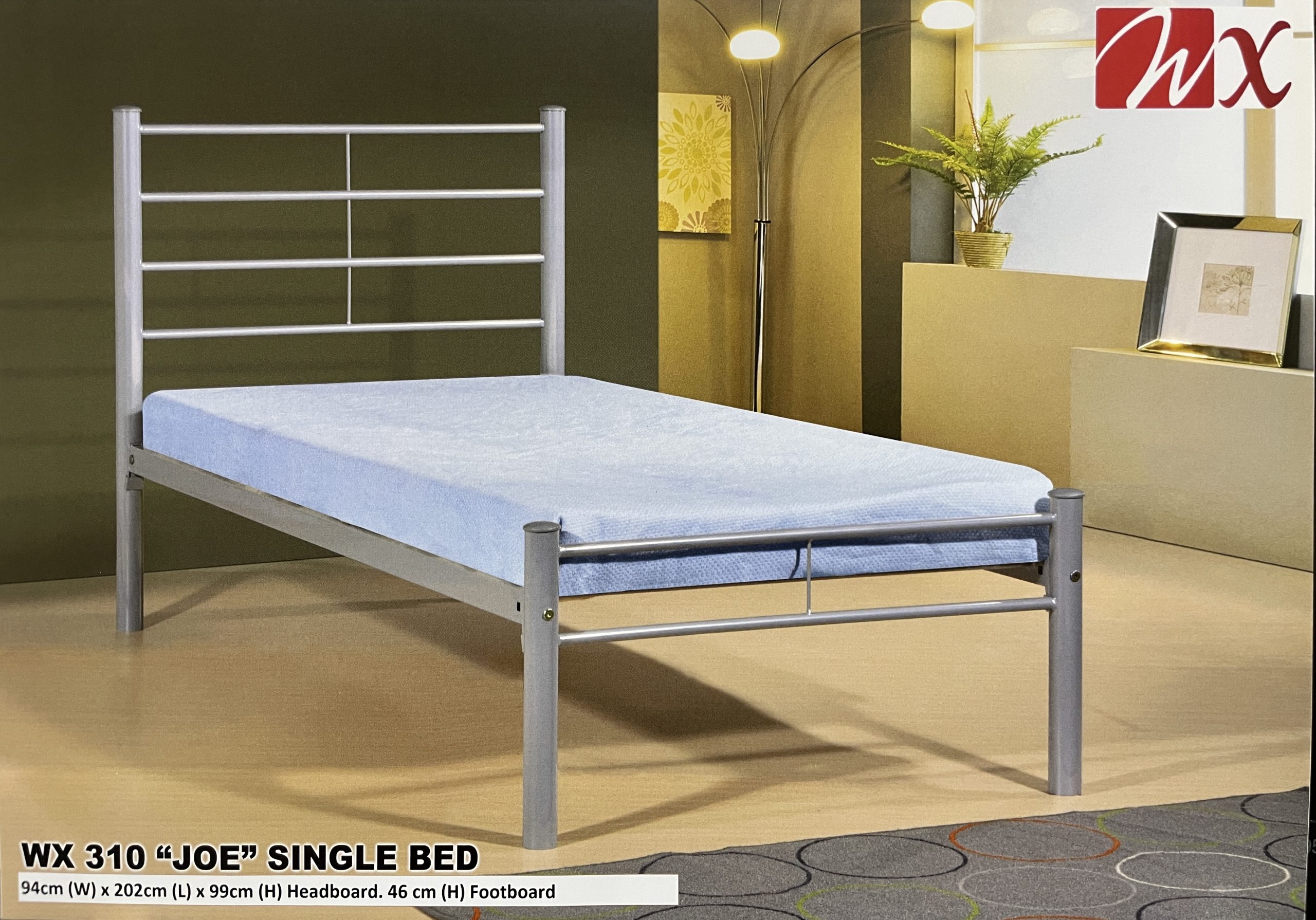 WX 310 Joe Single Bed | Modern Silver Metal Bed Frame