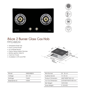 Mayer MMGH8821HI 2 Burner Built-in Glass Gas Hob