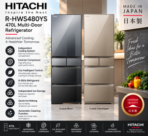Hitachi R-HWS480YS-X XN 470L Made in Japan Multi Door Refrigerator Singapore