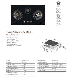 Mayer MMGH7731HI 3 Burner Built-in Gas Hob Stainless Steel