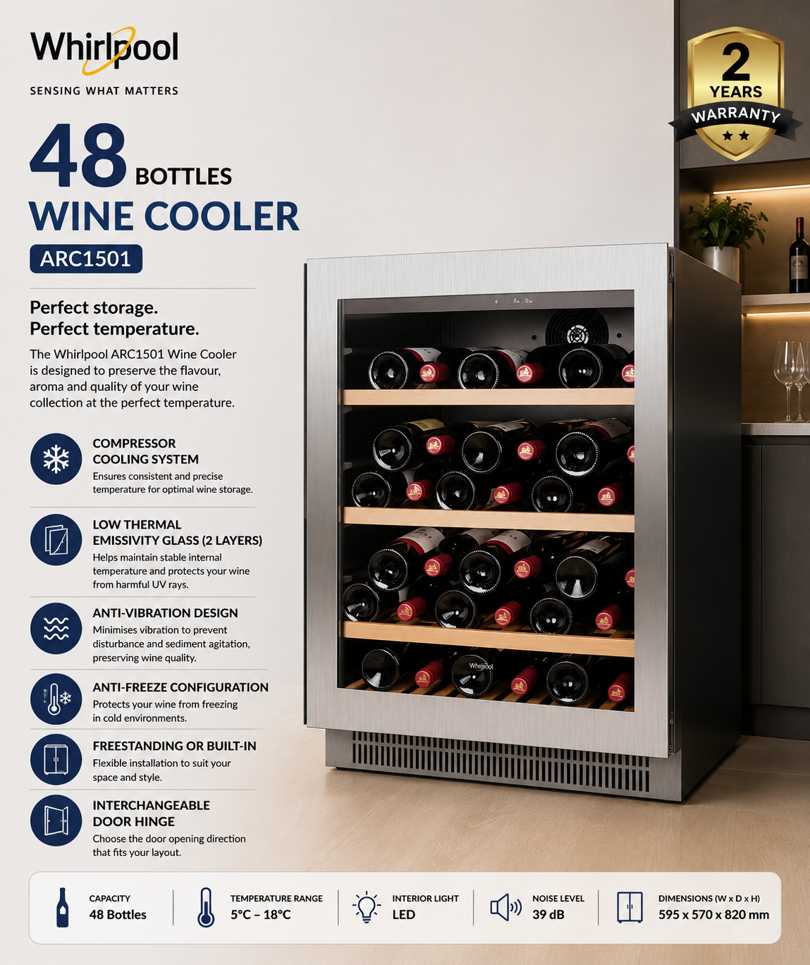 Whirlpool ARC1501 Wine Cooler (48 Bottles)