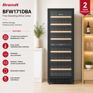 Brandt BFW171DBA 171‑Bottle Freestanding Dual‑Zone Wine Cellar