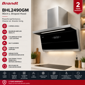 Brandt BHL2490GM 90cm Wall-Mount Chimney Hood Singapore