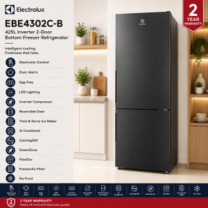 Electrolux EBE4302C-B 425L Inverter Bottom Freezer Refrigerator Singapore