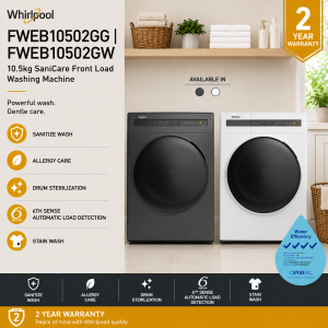 Whirlpool FWEB10502GW | FWEB10502GG 10.5kg SaniCare Front Load Washing Machine