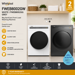 Whirlpool FWEB8002GW | FWEB8002GG 8kg SaniCare Front Load Washing Machine