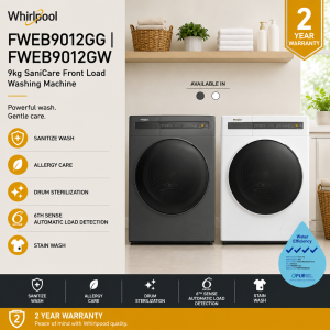 Whirlpool FWEB9012GG | FWEB9012GW 9kg SaniCare Front Load Washer | Steam Hygiene