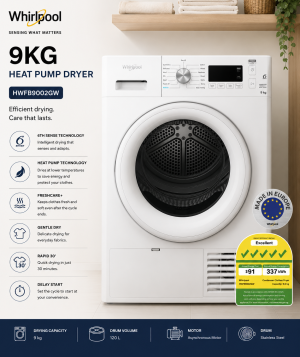 Whirlpool HWFB9002GW 9kg FreshCare+ Heat Pump Dryer