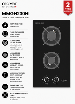 Mayer MMGH230HI 30cm 2-Zone Glass Gas Hob Singapore