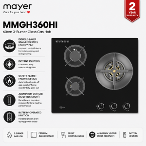 Mayer MMGH360HI 60cm 3-Burner Glass Gas Hob Singapore