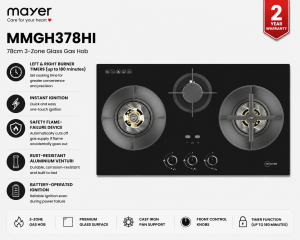 Mayer MMGH378HI 78cm built-in glass gas hob